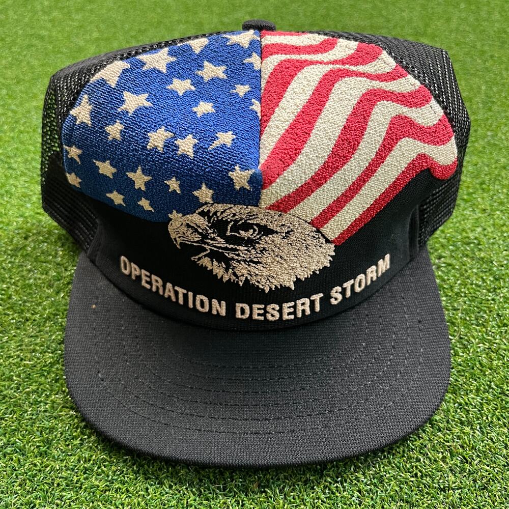 Vintage Operation Desert Storm Eagle American Flag 3D Graphic Trucker Hat
